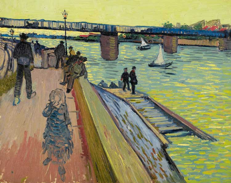 Edvard Munch, The Scream, 1893-1910, Munch Museum. Right: Vincent van Gogh, The Bridge at Trinquetaille, 1888, Private collection